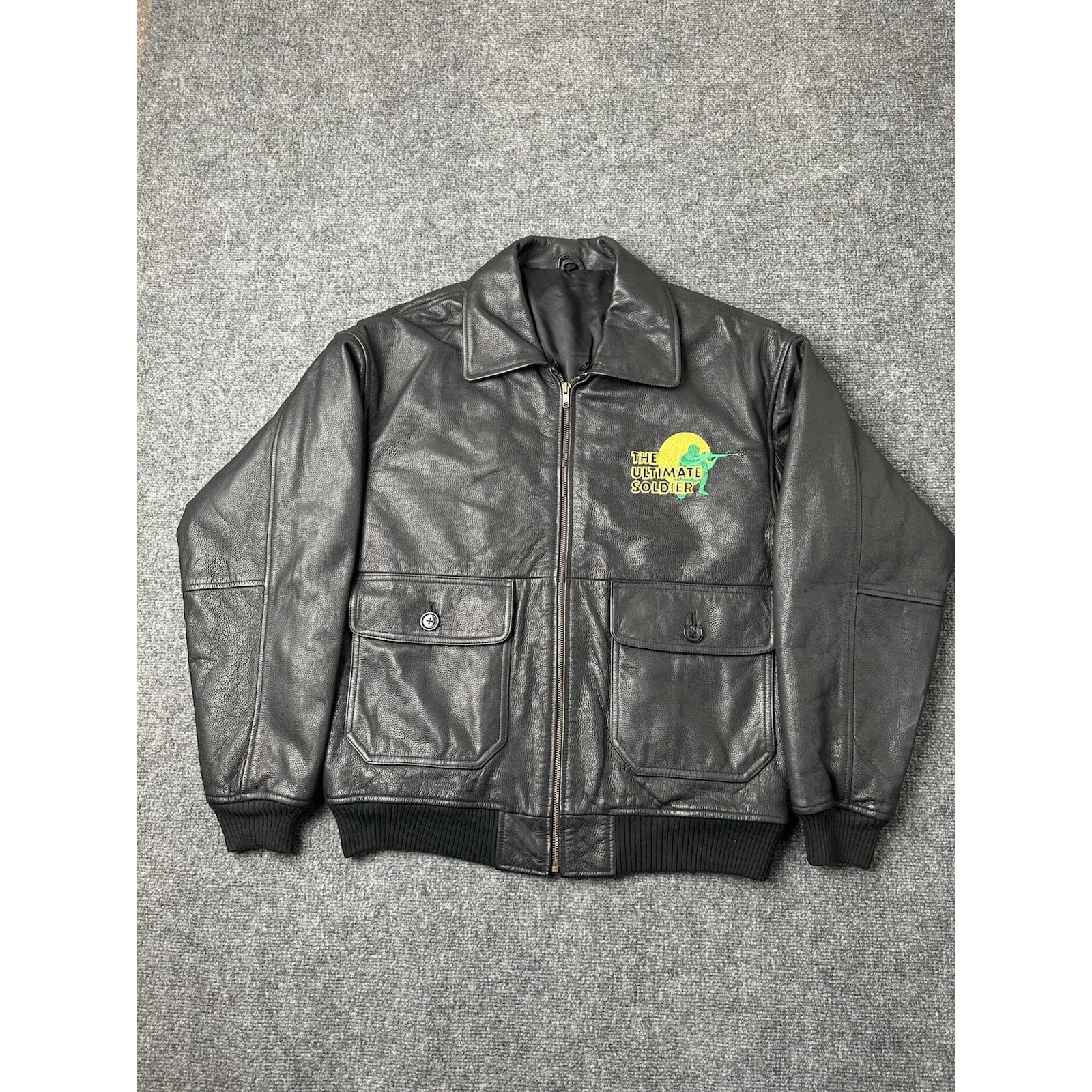 Mens Leather Jacket 21st Century Toys Ultimate Soldier Black Zip Front Size Xxl
